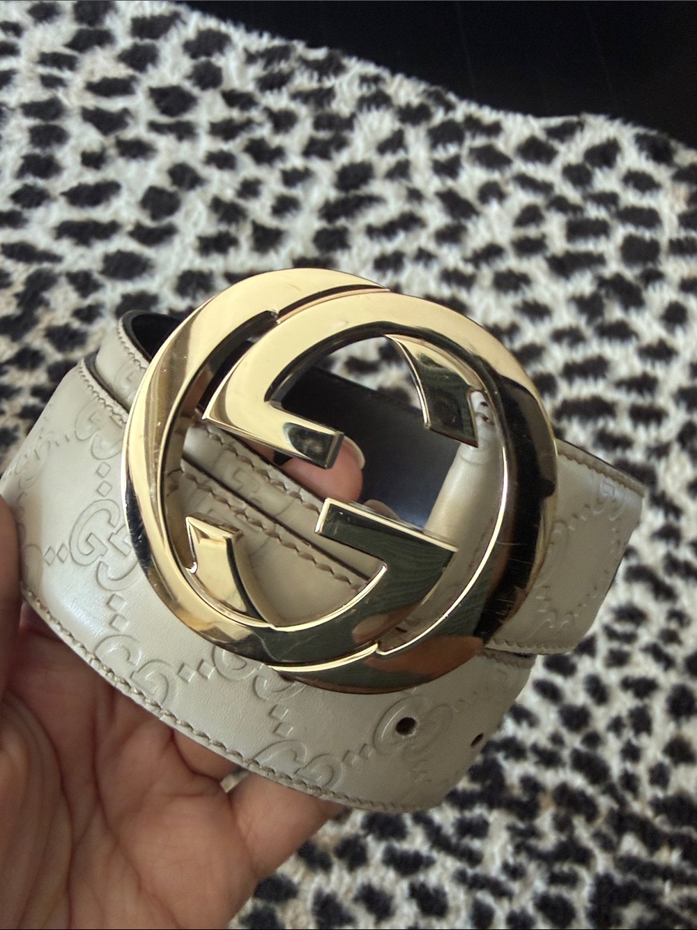 Gucci white leather embossed